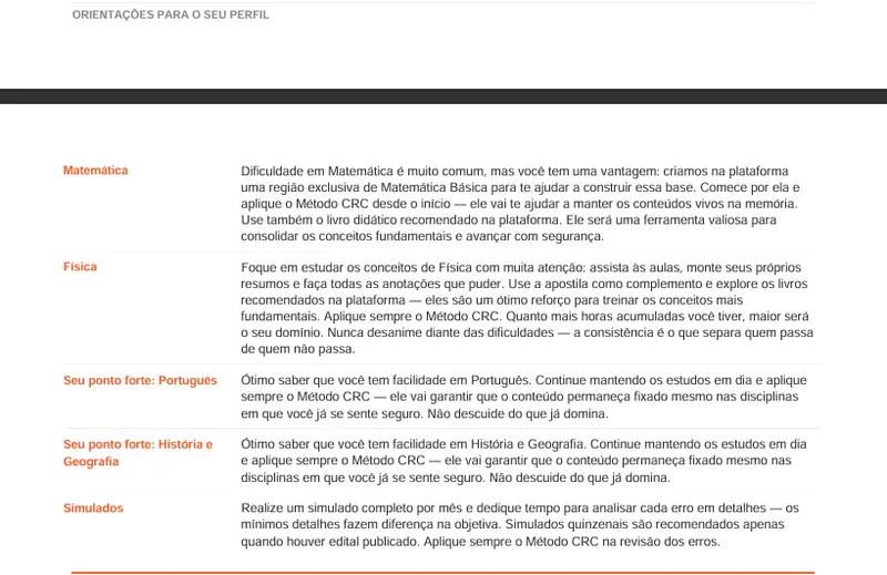 Planejamento personalizado por aluno
