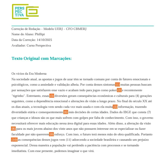 Correção de redação com feedback da equipe