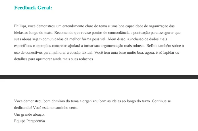 Feedback geral da redação no modelo UERJ