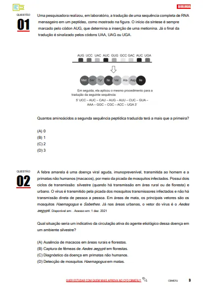 Questões do simulado idênticas ao modelo UERJ